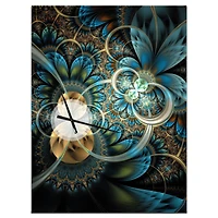 Designart Symmetrical Blue Gold Fractal Flower Rectangular Wall Clock
