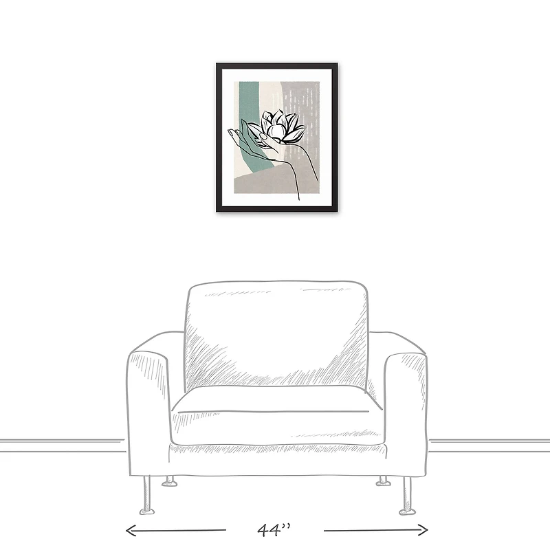 Black Lined Hand & Lotus Black Framed Canvas