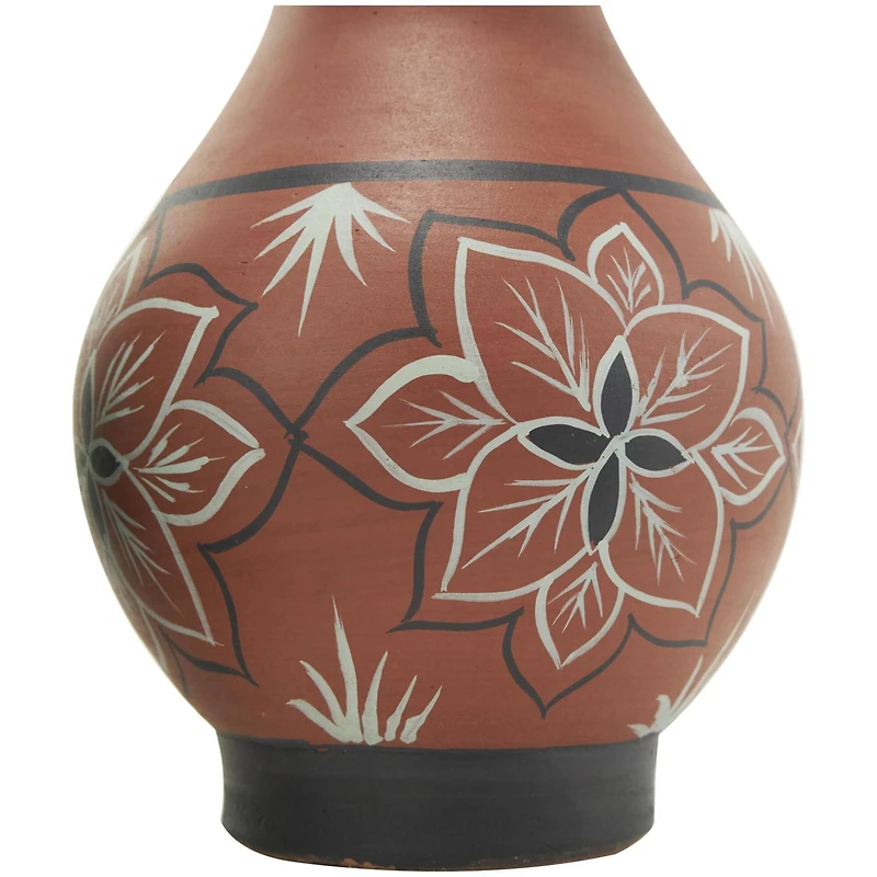 Orange Ceramic Floral Vase Set with 3 Different Patterns & Shapes