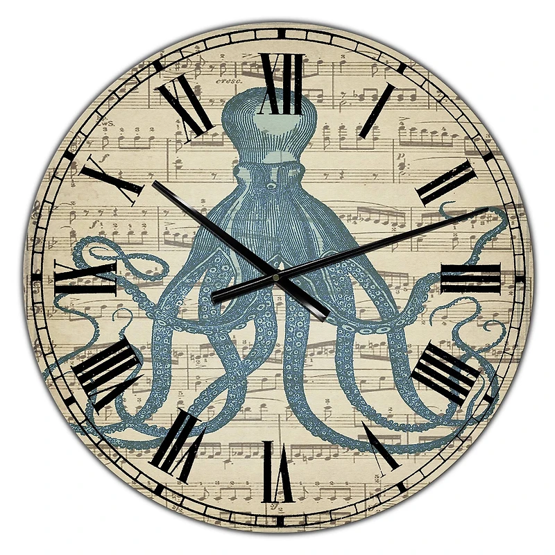 Designart 'Octopus Music Score Ii Large Nautical & Coastal Wall Clock