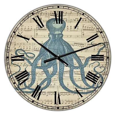 Designart 'Octopus Music Score Ii Large Nautical & Coastal Wall Clock