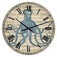 Designart 'Octopus Music Score Ii Large Nautical & Coastal Wall Clock