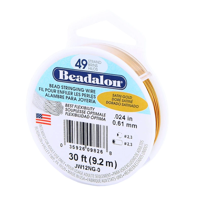Beadalon® 0.61mm Satin Gold 49 Strand Stainless Steel Bead Stringing Wire, 30ft.