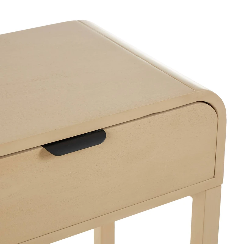 35.5" Beige Wood Handmade 2-Drawer Console Table with Black Handles