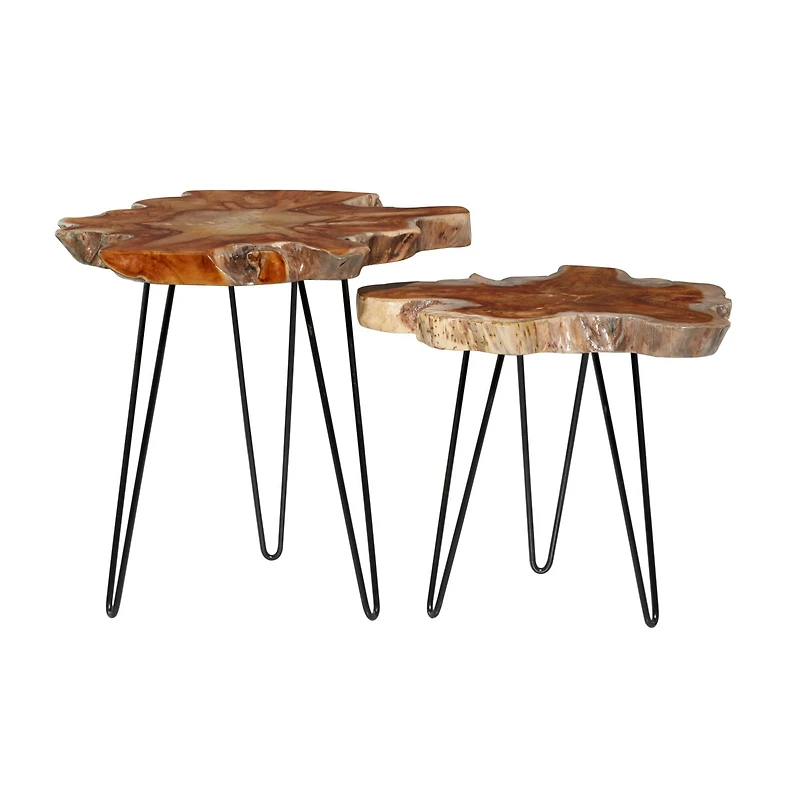 Brown Teak Wood Contemporary Accent Table Set