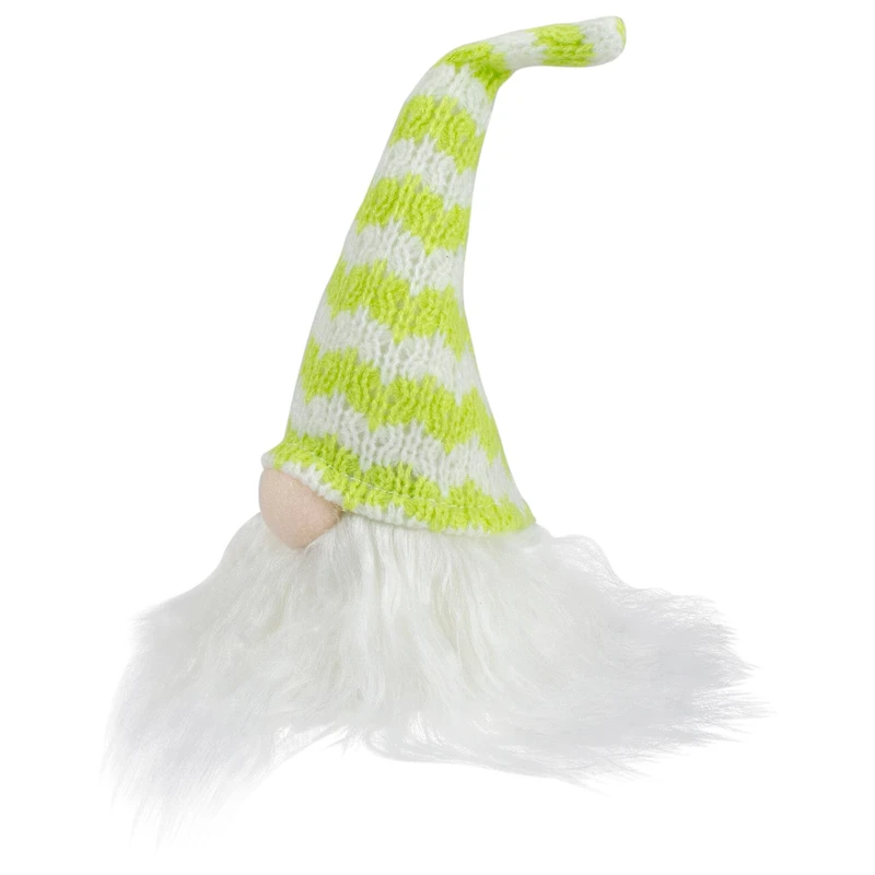 7.5" Lime Green & White Striped Hat Spring Gnome