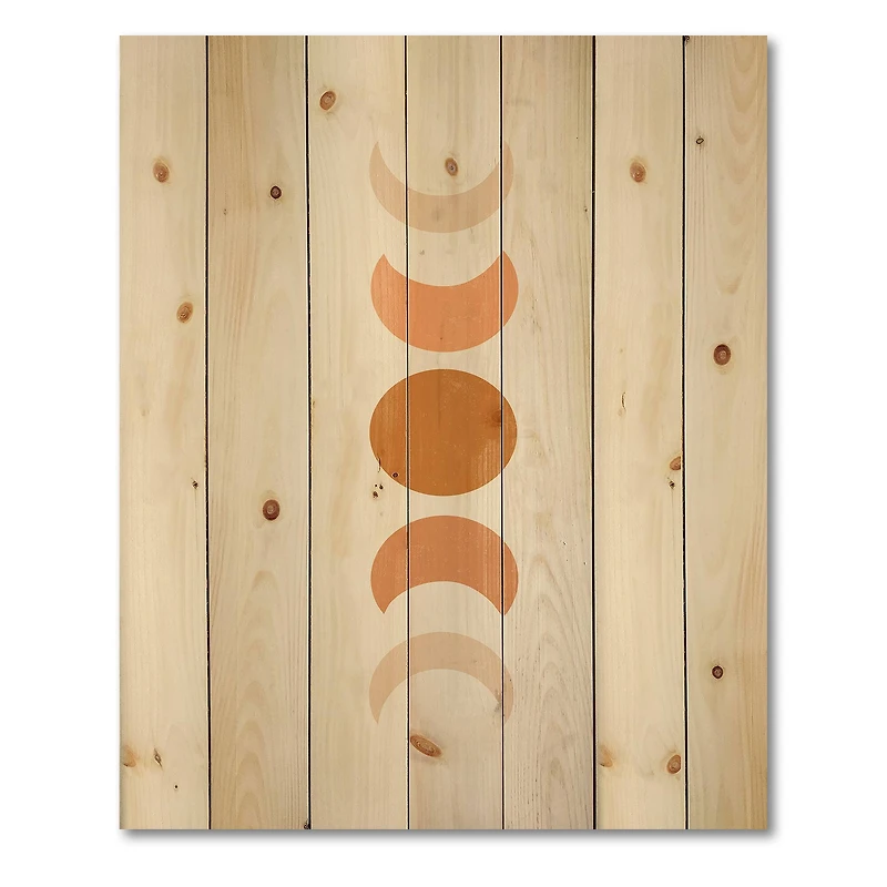 Designart - Minimalist Moon Phases - Modern Print on Natural Pine Wood