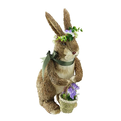 16.5" Standing Bunny Wearing Green Scarf & Flower Crown Figure