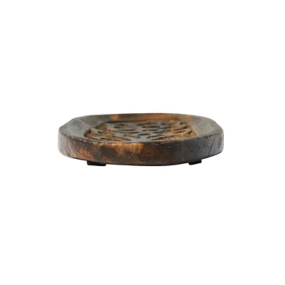 Hello Honey® 15" Natural Boho Decorative Wood Tray with Carved Floral Design