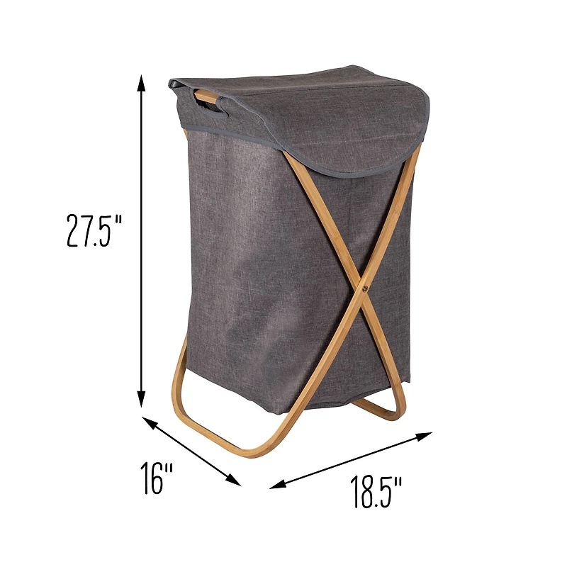 Honey Can Do Gray Bamboo & Canvas Laundry Hamper