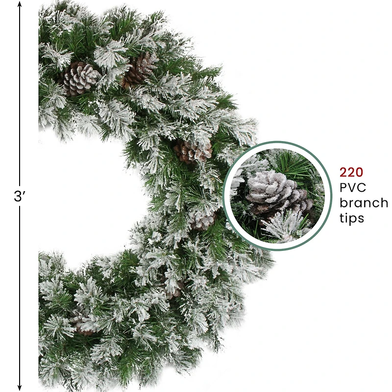 36" Snowy Flocked Angel Pine with Pinecones Artificial Christmas Wreath