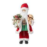 Glitzhome® 18"H Faux Fur Christmas Traditional Santa Figurine with Porcelain Face