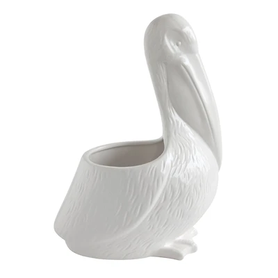 Hello Honey® 13.5" White Pelican Ceramic Planter