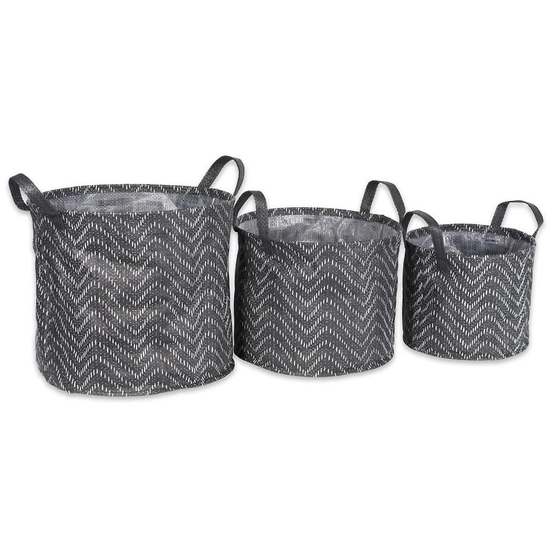 DII® Round Black & White Tribal Chevron PE-Coated Woven Paper Laundry Bin Set