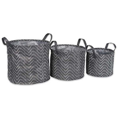DII® Round Black & White Tribal Chevron PE-Coated Woven Paper Laundry Bin Set