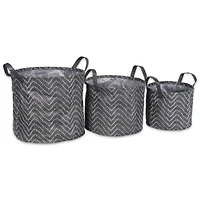 DII® Round Black & White Tribal Chevron PE-Coated Woven Paper Laundry Bin Set