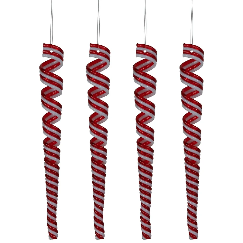 Pack of 4 Red and White Candy Curls Christmas Ornaments 7"