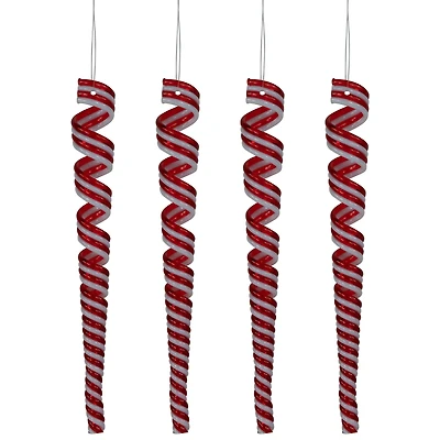 Pack of 4 Red and White Candy Curls Christmas Ornaments 7"