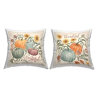 Stupell Industries Thankful Grateful Autumnal Plants Floral Pumpkins Throw Pillow Set