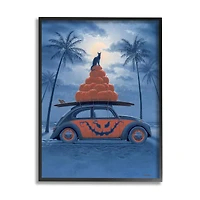 Stupell Industries Spooky Tropical Beach Pumpkin Car Framed Giclee Art