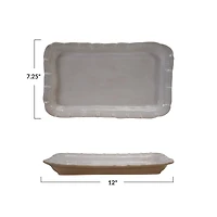 Hello Honey Stoneware Platter with Ruffled Edge, White