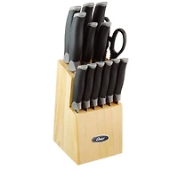 Oster Lindbergh 14 Piece Stainless Steel Cutlery Knife Set with Pine Wood Block