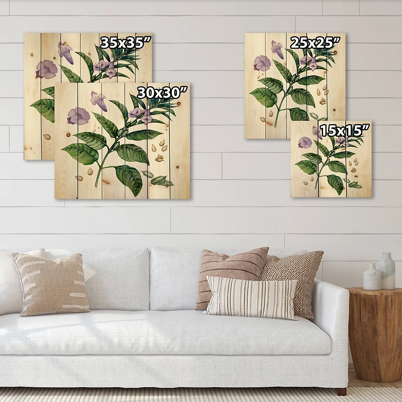 Designart - Purple Sesame Flowers WIth Green Leaves