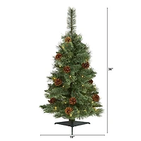 3ft. Pre-Lit White Mountain Pine & Pinecones Artificial Christmas Tree with Clear LED Lights
