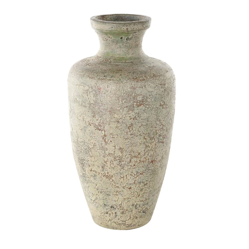 Brown Ceramic Vase with Green Accents