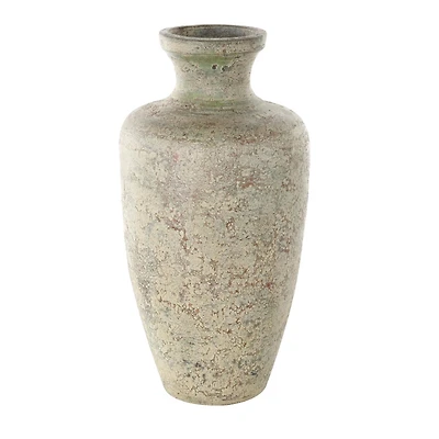 Brown Ceramic Vase with Green Accents