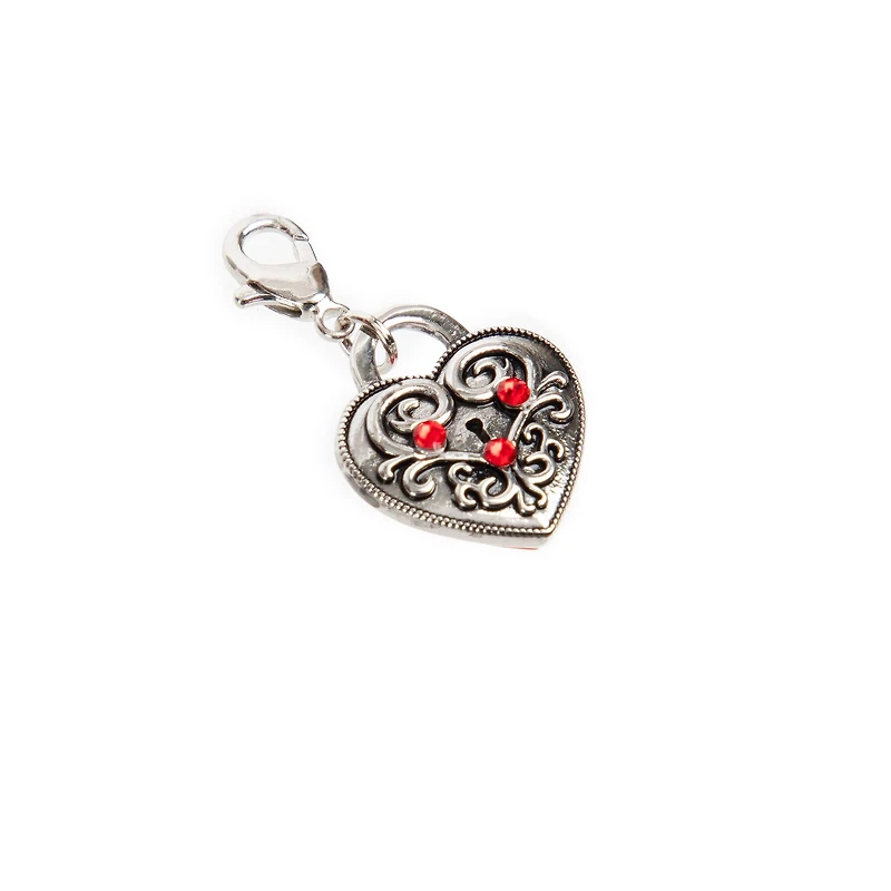 Double-Sided Red Austrian Crystal & Silver Filigree Heart Lock Charm by Bead Landing™