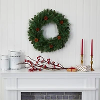 24" LED White Mountain Pine Artificial Christmas Wreath