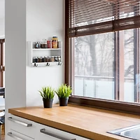 Rustic Wood Floating Storage Shelf with 3 Hooks