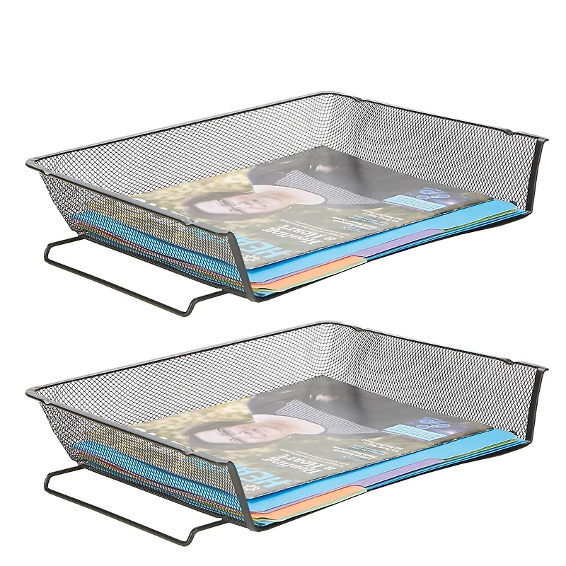 Mind Reader Black 2-Pack Stackable Metal Mesh Document File Letter Desktop Tray Organizer,