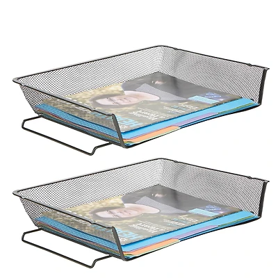 Mind Reader Black 2-Pack Stackable Metal Mesh Document File Letter Desktop Tray Organizer,