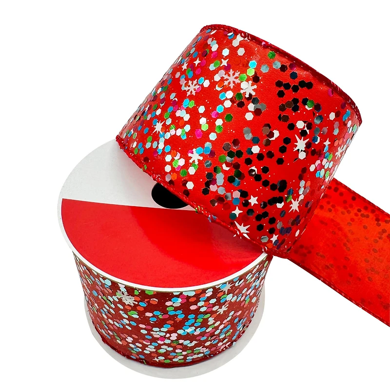 2.5" x 20ft. Red Holiday Glitter Wired Ribbon by Celebrate It®