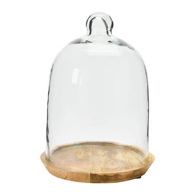 Hello Honey® 8.7" Glass Cloche with Mango Wood Base