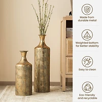 Glitzhome® Antique Gold Gingko Metal Floor Vases Set