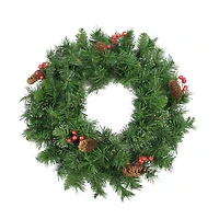 24" Iced Mixed Pine Red Berry & Pine Cones Artificial Wreath, Unlit