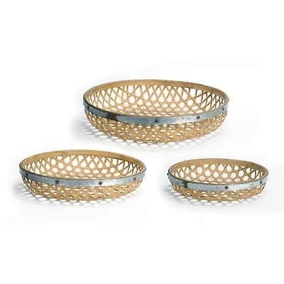 Round Woven Bamboo Tray Set