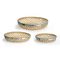 Round Woven Bamboo Tray Set