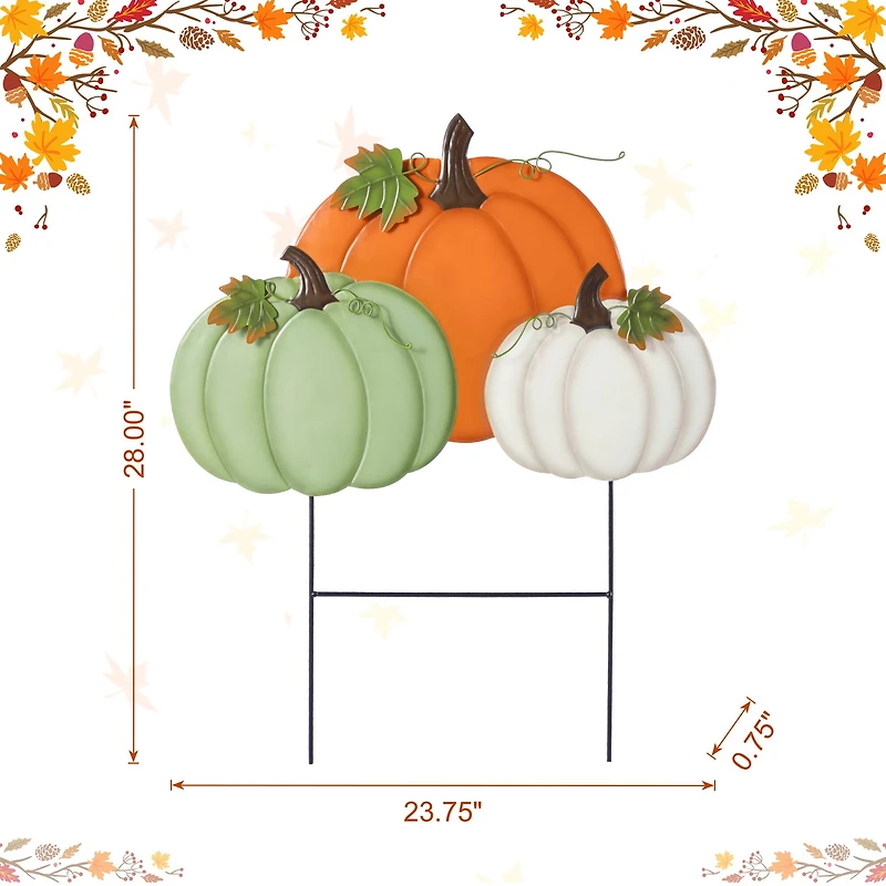 Glitzhome® 23.75" Fall Metal Stacked Pumpkin Yard Stake