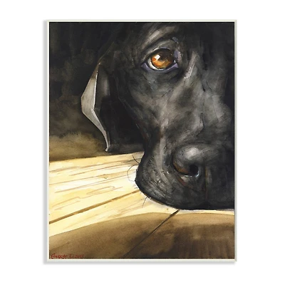 Stupell Industries Labrador Resting Pet Dog Portrait Brown Black Wood Wall Plaque