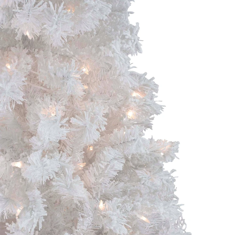 6.5ft. Pre-Lit Flocked White Spruce Artificial Christmas Tree, Clear Lights