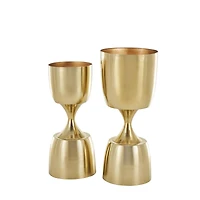 Gold Hourglass Shaped Metal Planter Set with Elevated Base