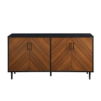 Walker Edison 58" Acorn Bookmatch & Black Mid Century Modern TV Buffet