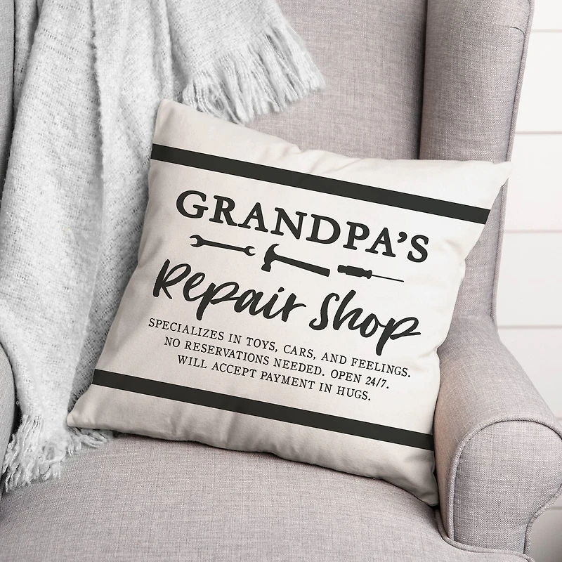 Grandpa's Repair Shop Throw Pillow