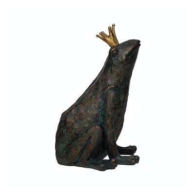 Hello Honey® 12" Patina Finish Frog with Gold Crown
