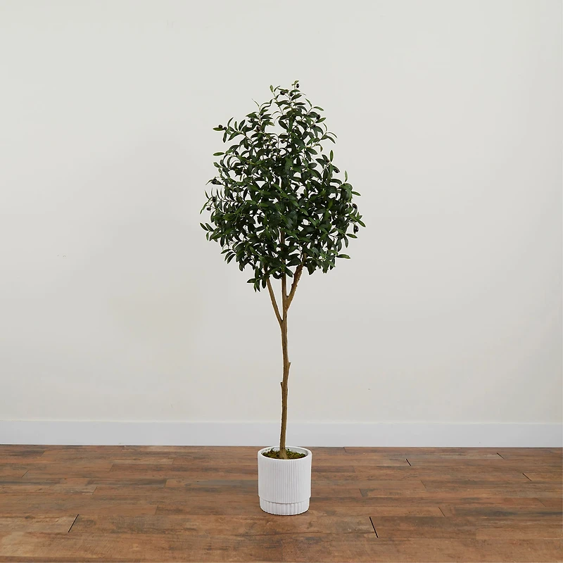 6ft. Artificial Olive Tree with White Decorative Planter