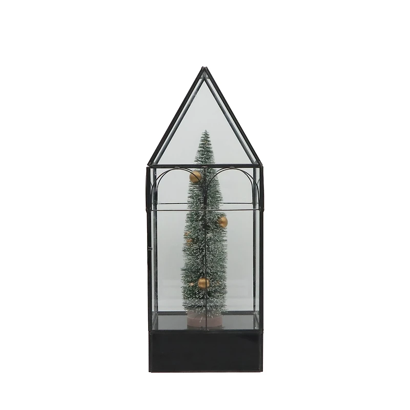Tall Black Christmas Tree Greenhouse LED Lighted Lantern by Ashland®